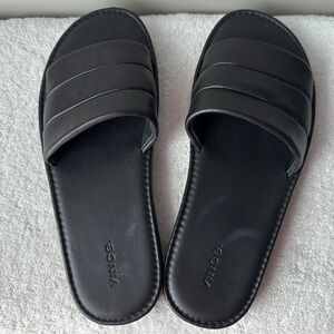 Vince slides, black leather, 9.5 women’s